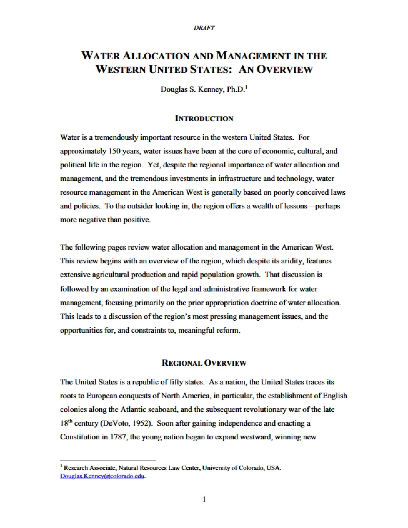Water Allocation and Management in the Western United States - 17 Pages