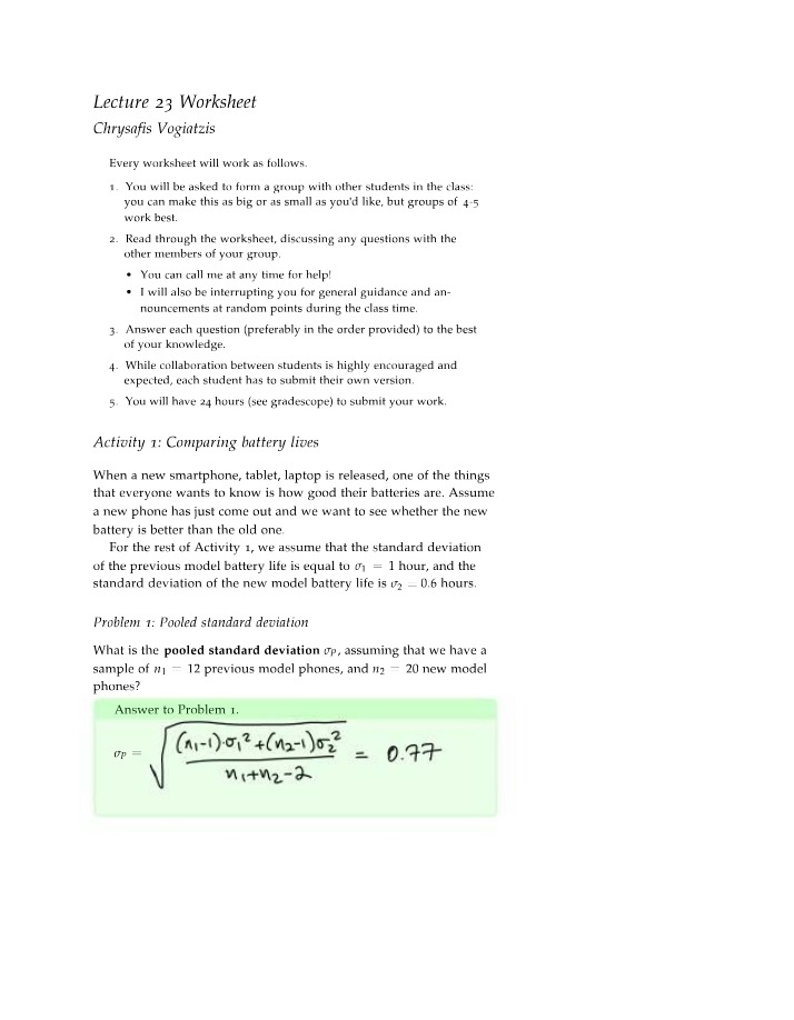 Solutions for Lecture 23 Worksheet