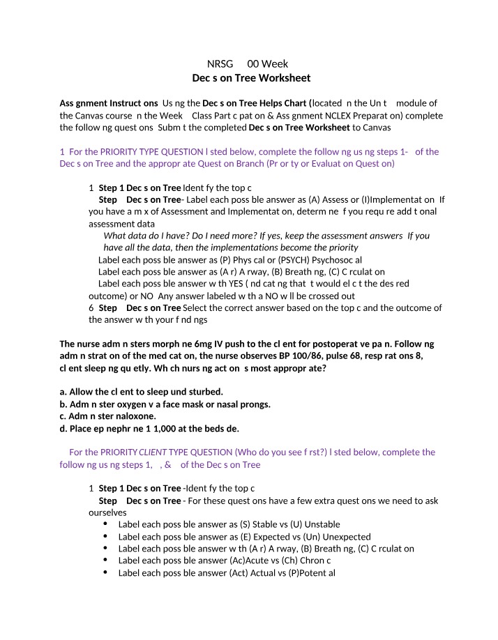 NRSG 3300 Week 3 - Decision Tree Worksheet on Prioritization