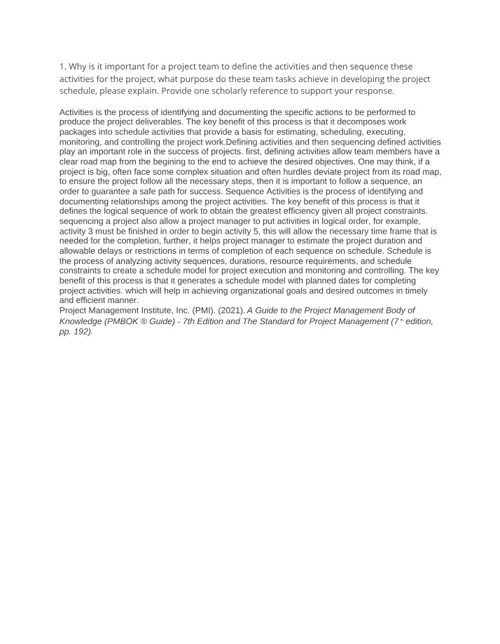 Defining and Sequencing Project Activities