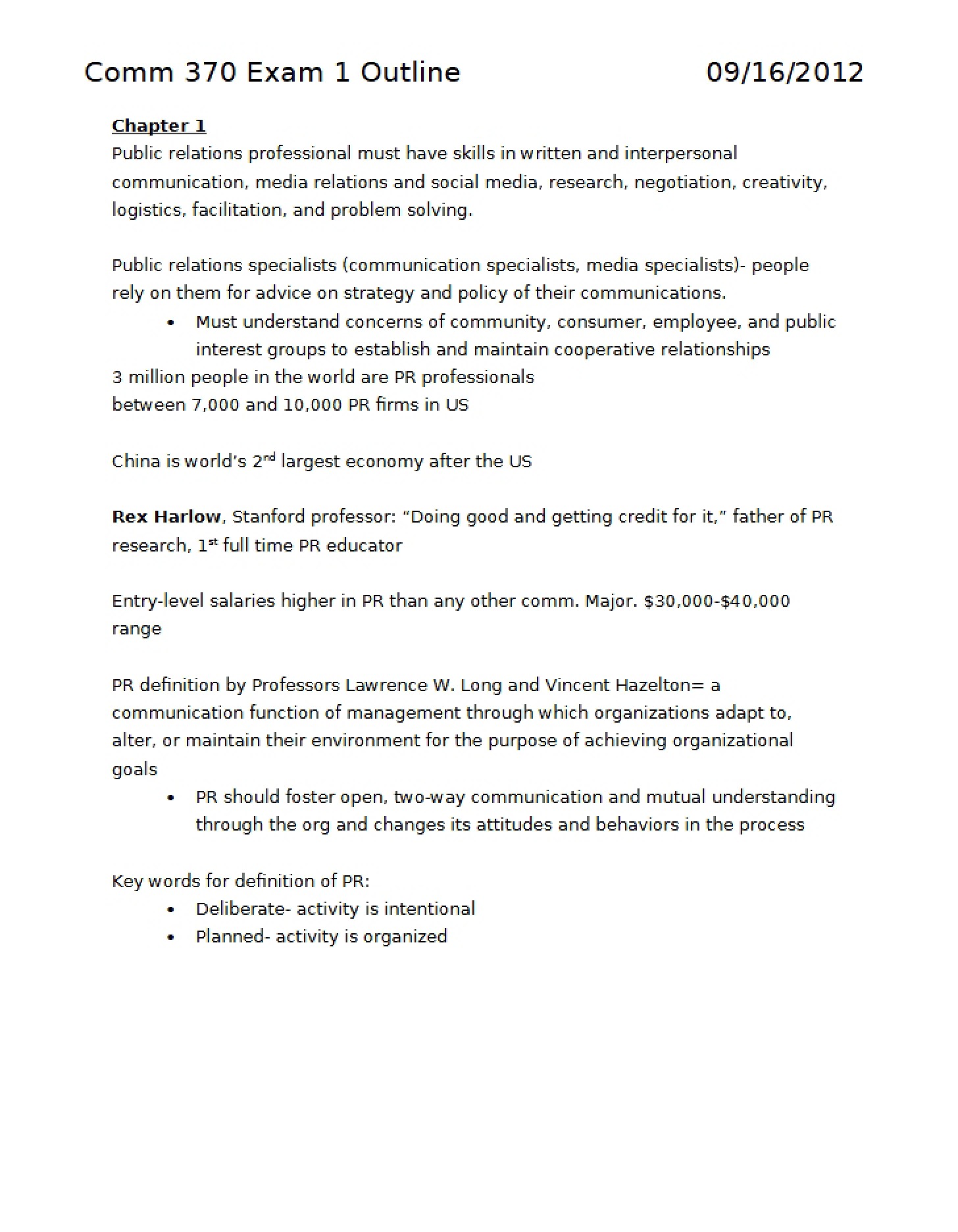 Outline for First Exam