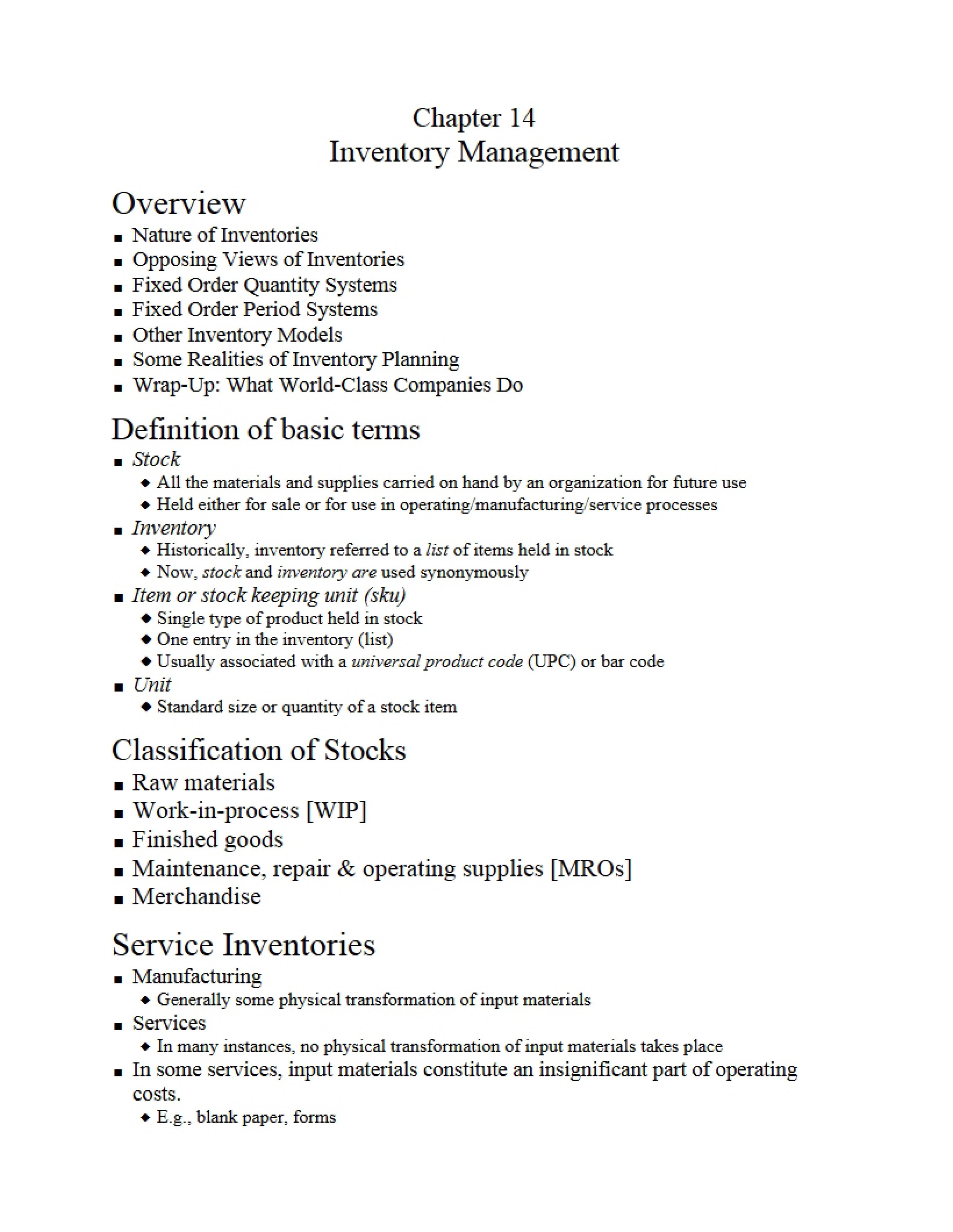 Inventory Management Chapter 14