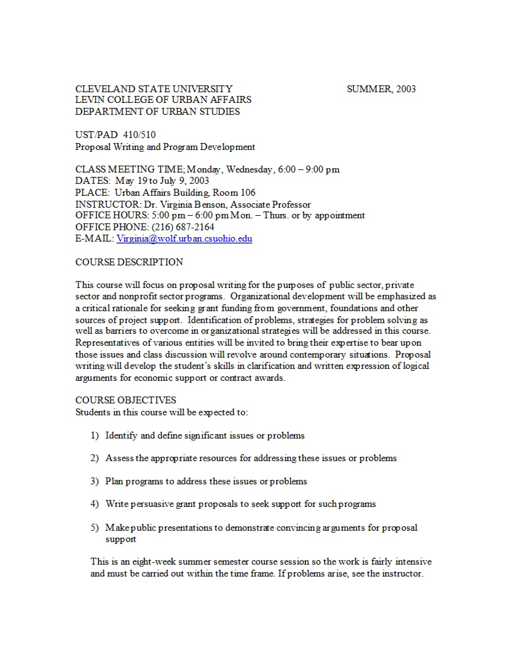 Course Overview Proposal Writing