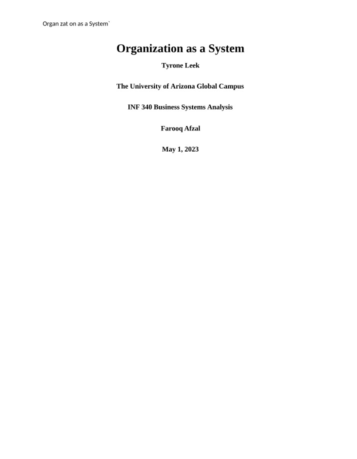 Analysis of Organization as a System