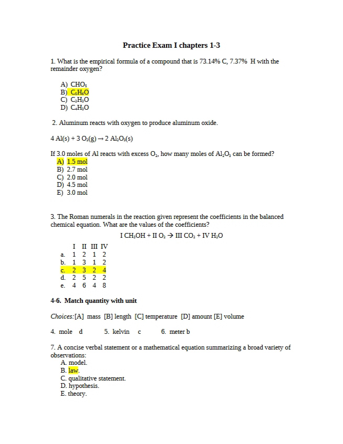 General Chemistry I Practice Exam One