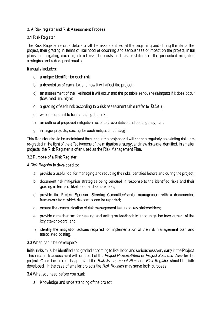 The Risk Register and Assessment Process