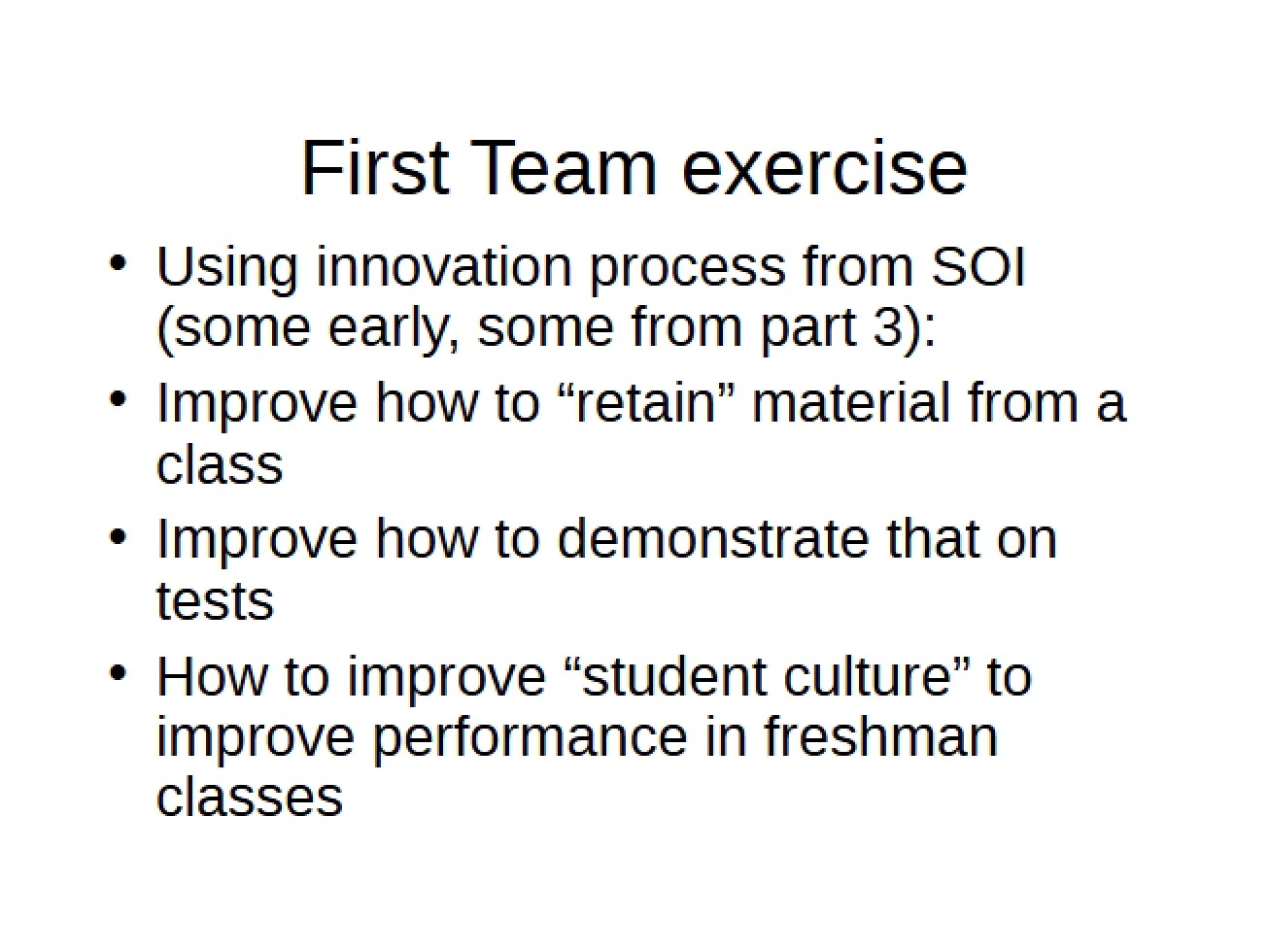 First Team Exercise