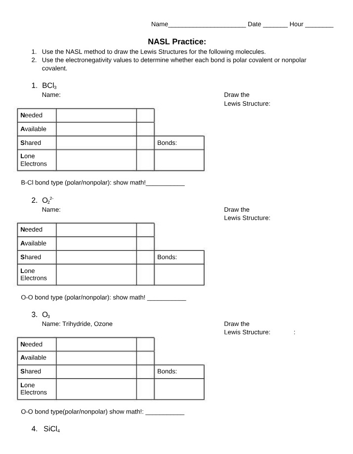Practice Worksheet for NASL