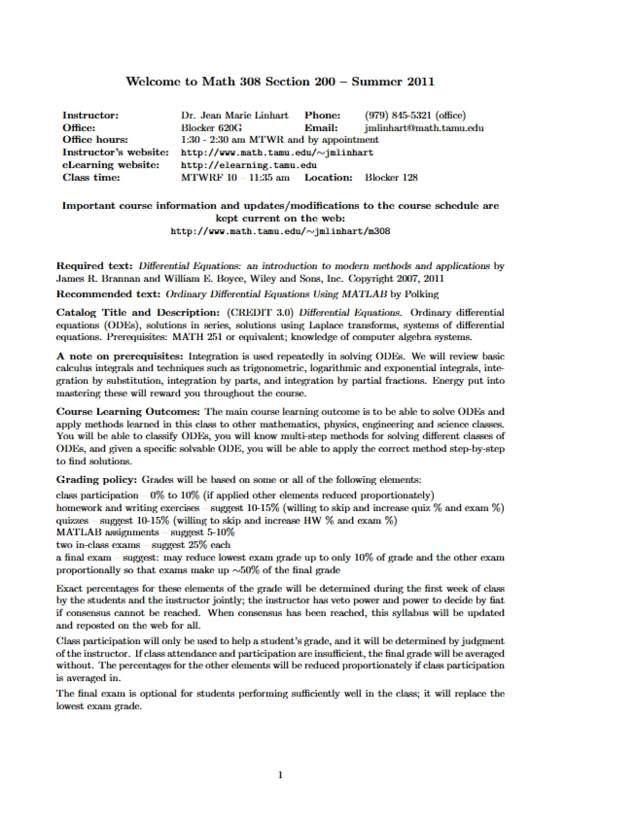 Syllabus for Math 308