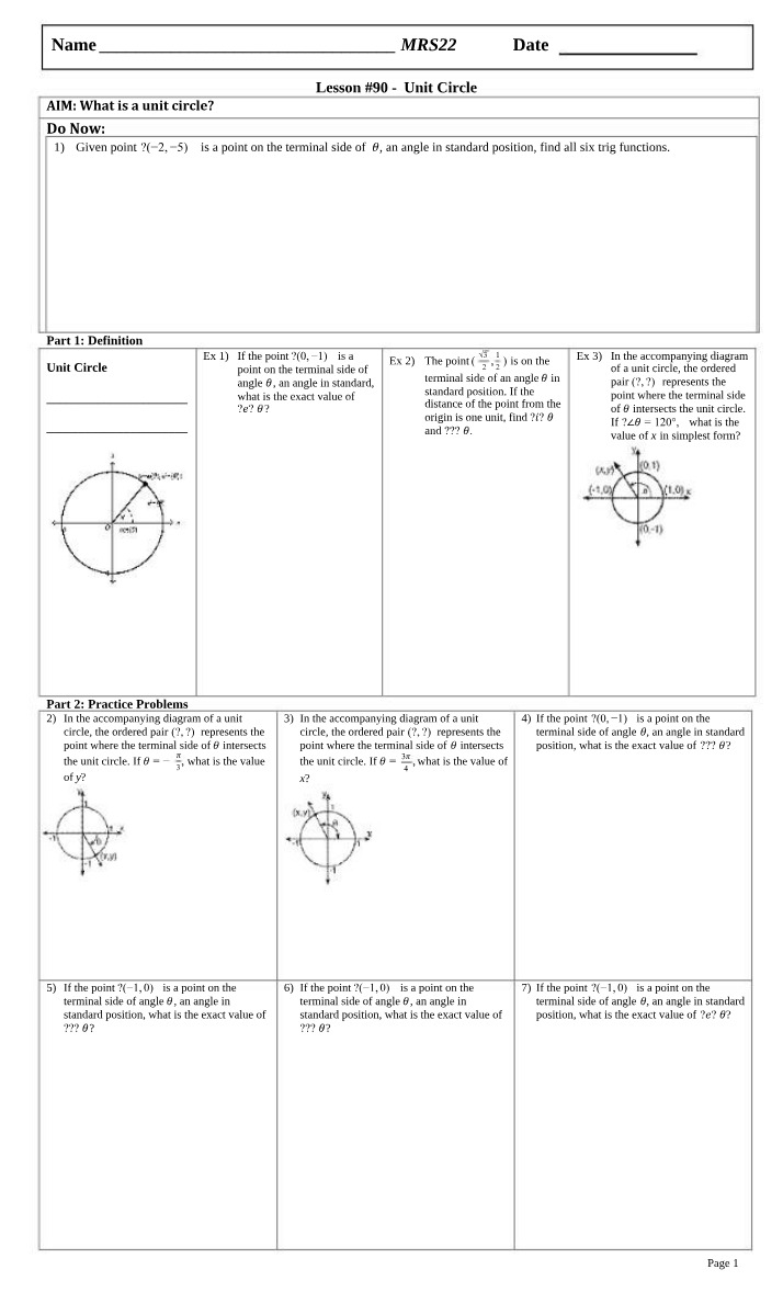 Lesson 90 - The Unit Circle