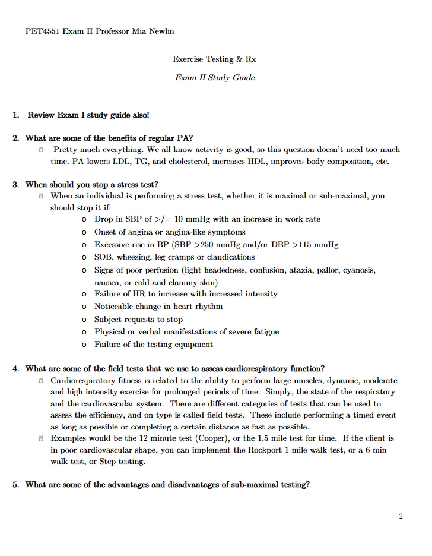 Study Sheet Exam II