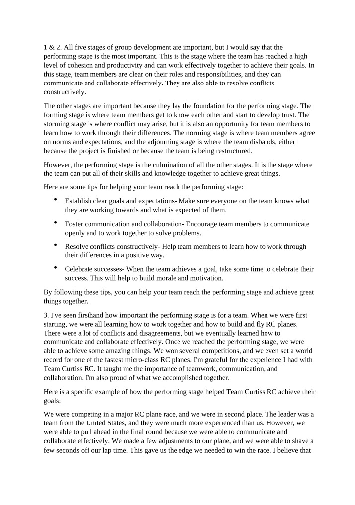 Importance of the Performing Stage for Group Development