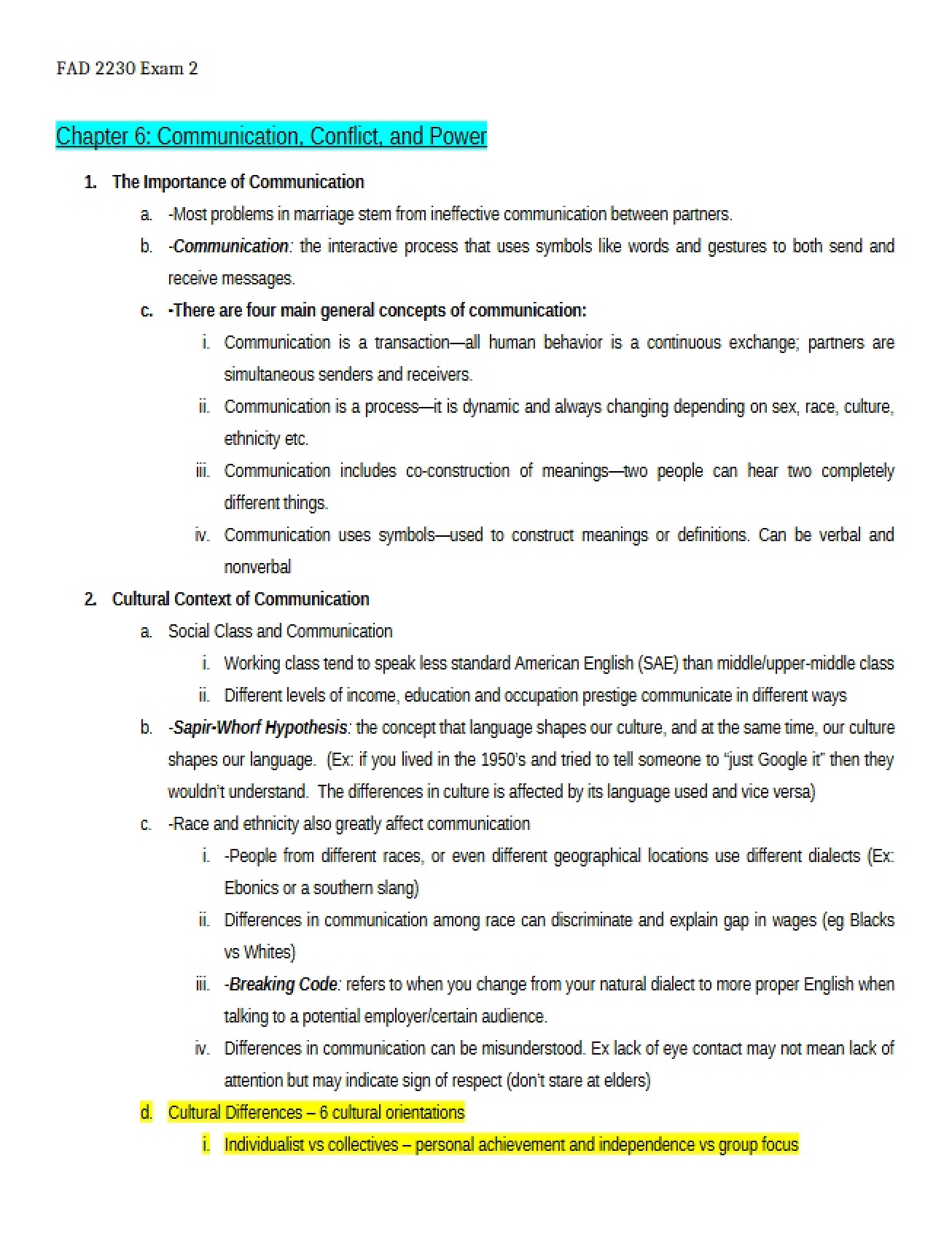 Chapter Six Analysis of Communication, Conflict, and Power