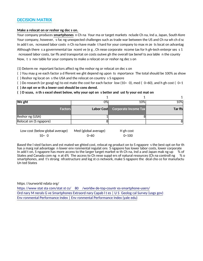 Decision on Manufacturing Relocation