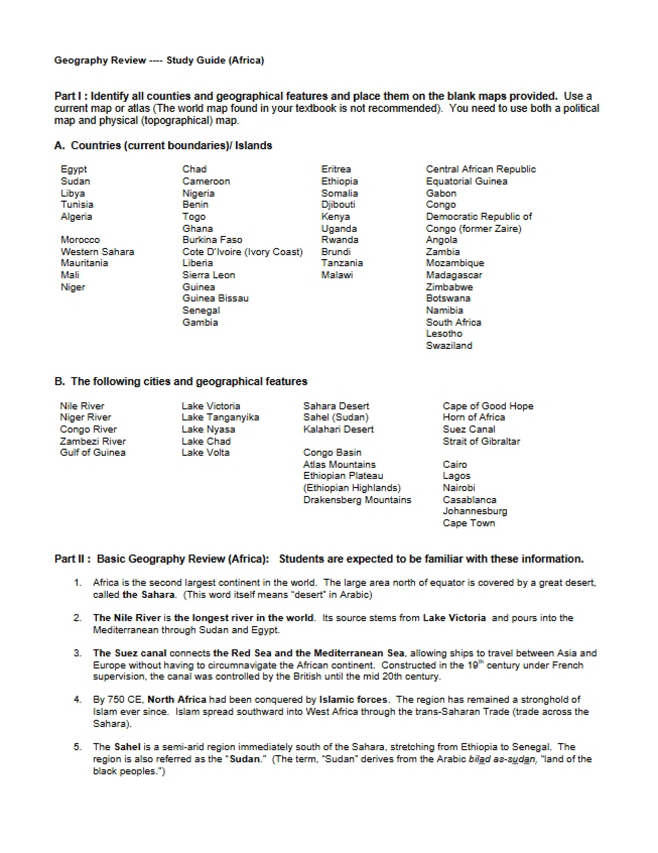 Study Guide and Review of Geography