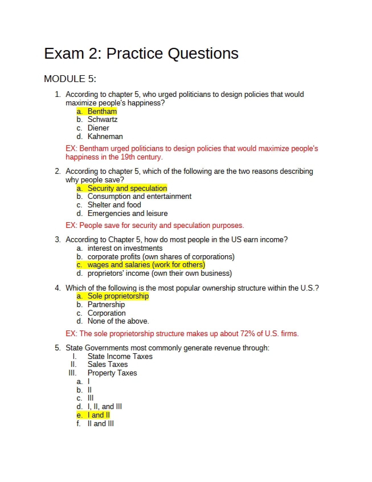 Practice Questions for Second Exam