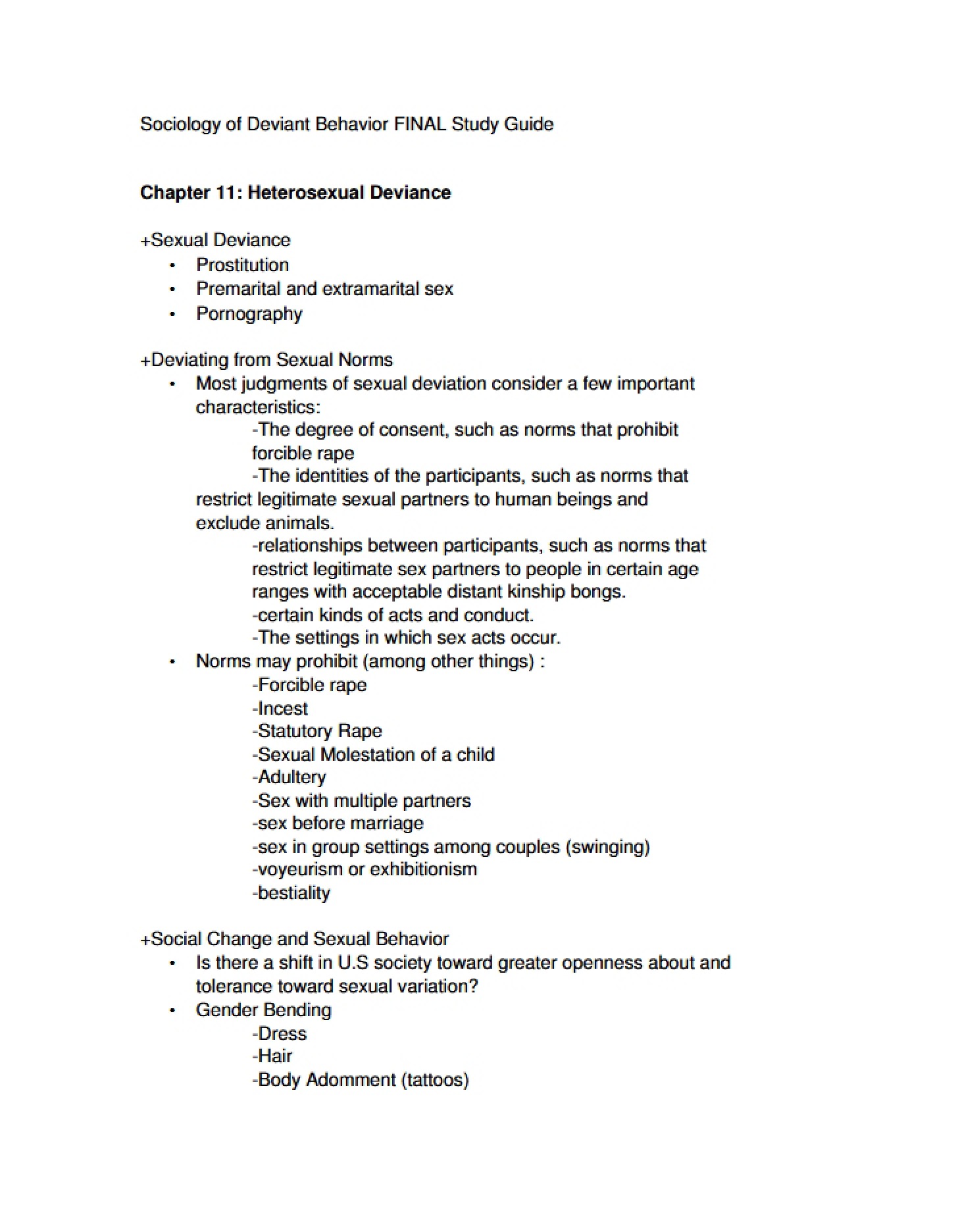 Study Guide for Deviant Behavior Final