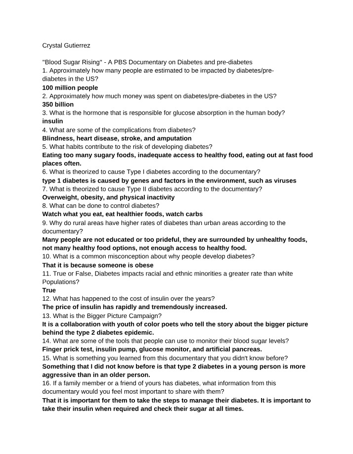 Questions and Answers - Blood Sugar Rising Documentary