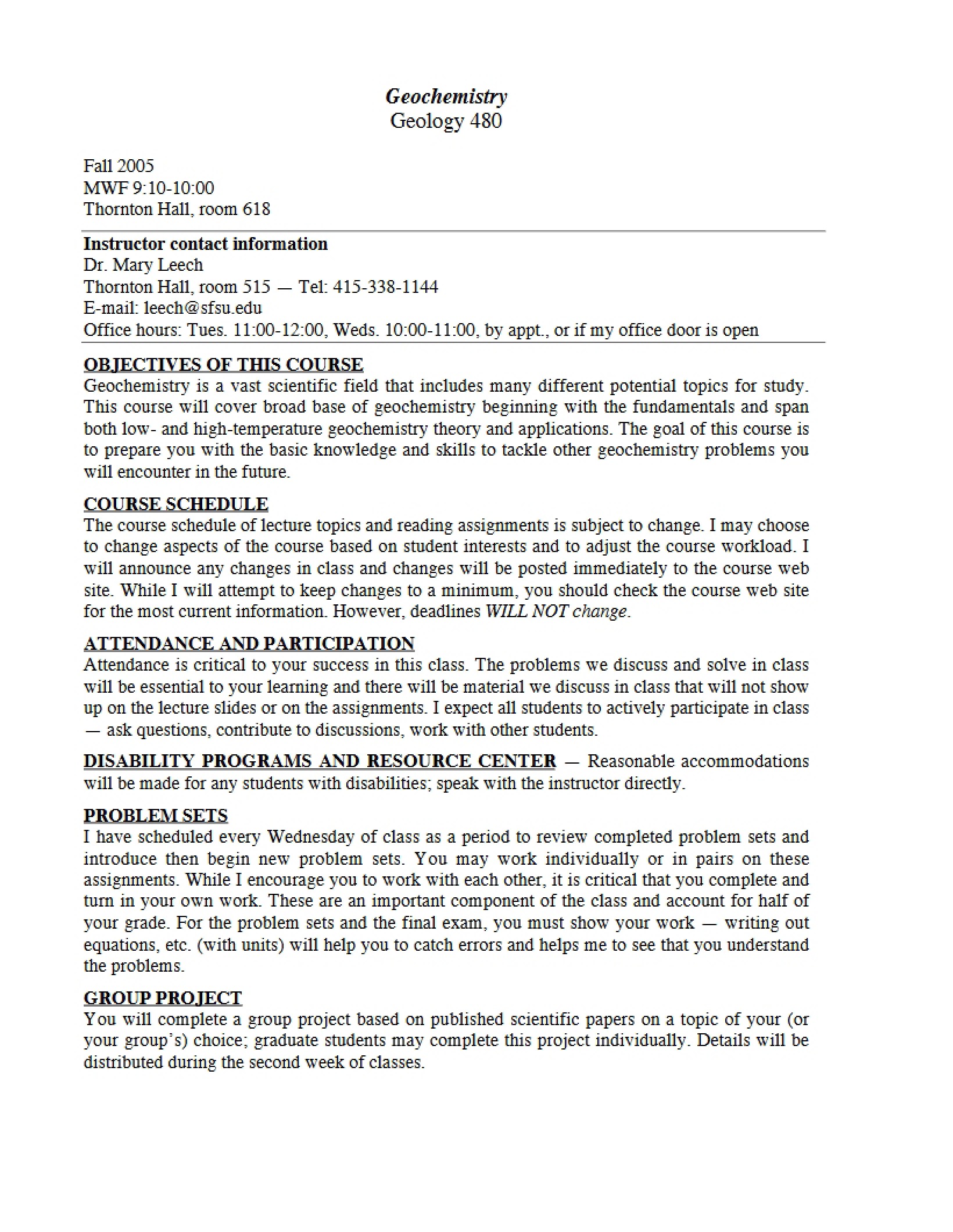 Geochemistry Syllabus