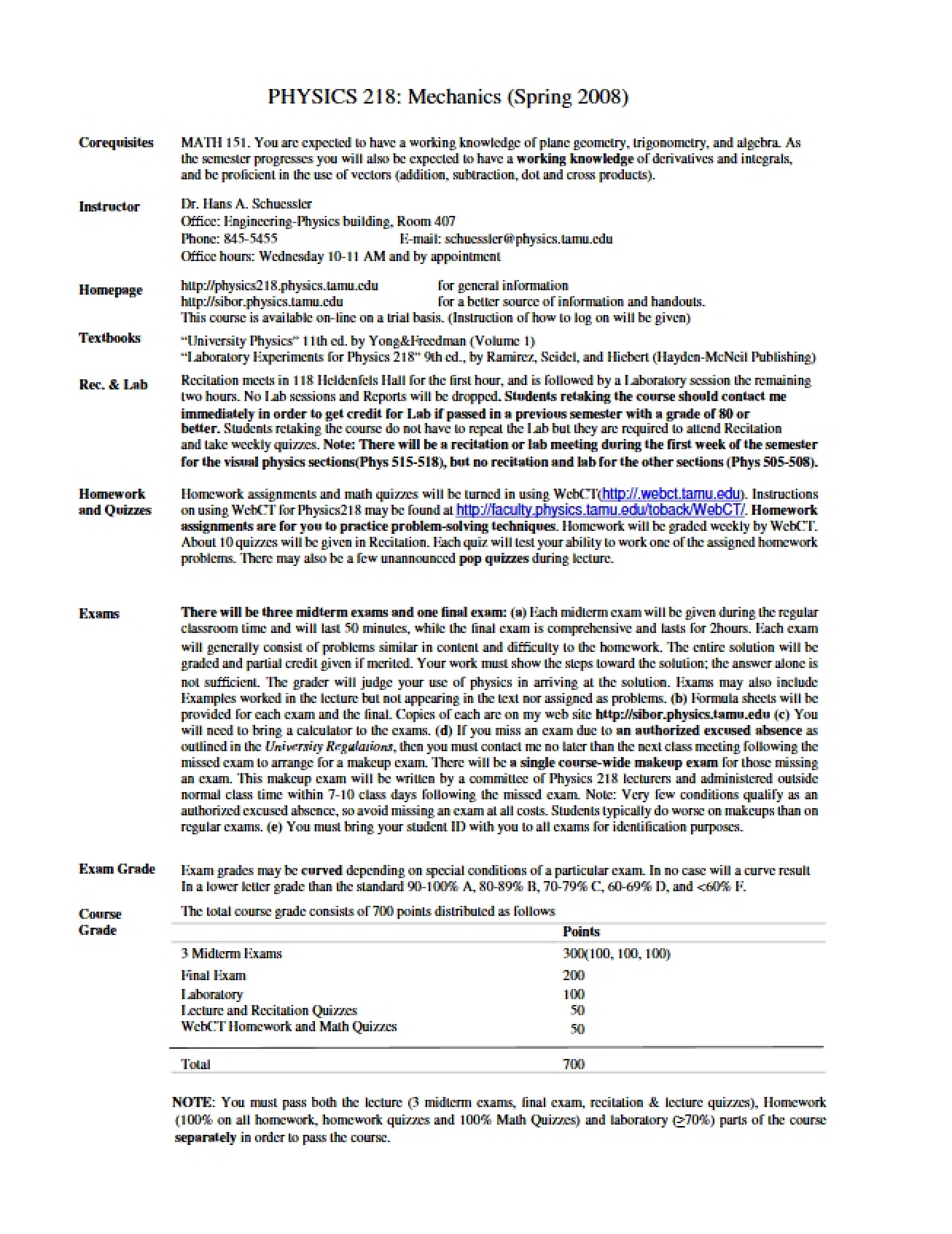 Syllabus for 2008 (Version A)