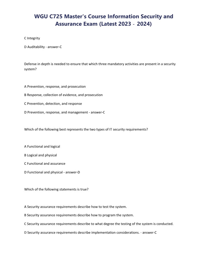 Information Security and Assurance Master's Exam (2023-2024)