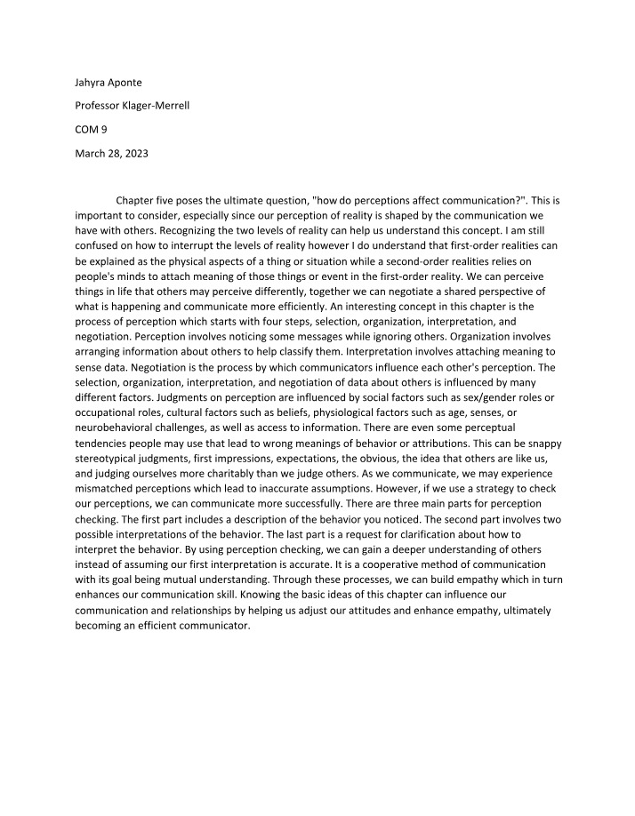 Effects of Perceptions on Communication