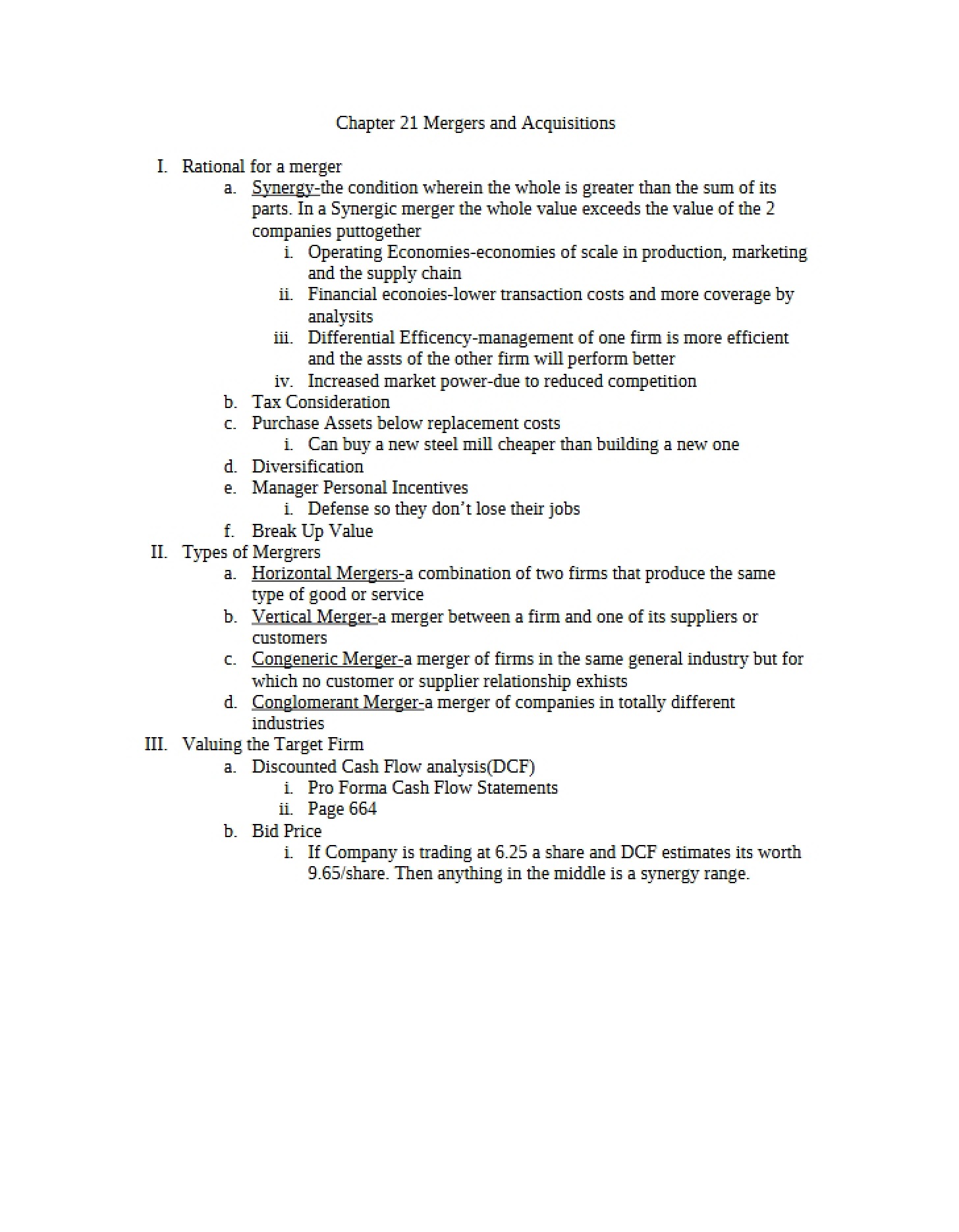 Strategies for Corporate Mergers and Acquisitions (Ch 21)