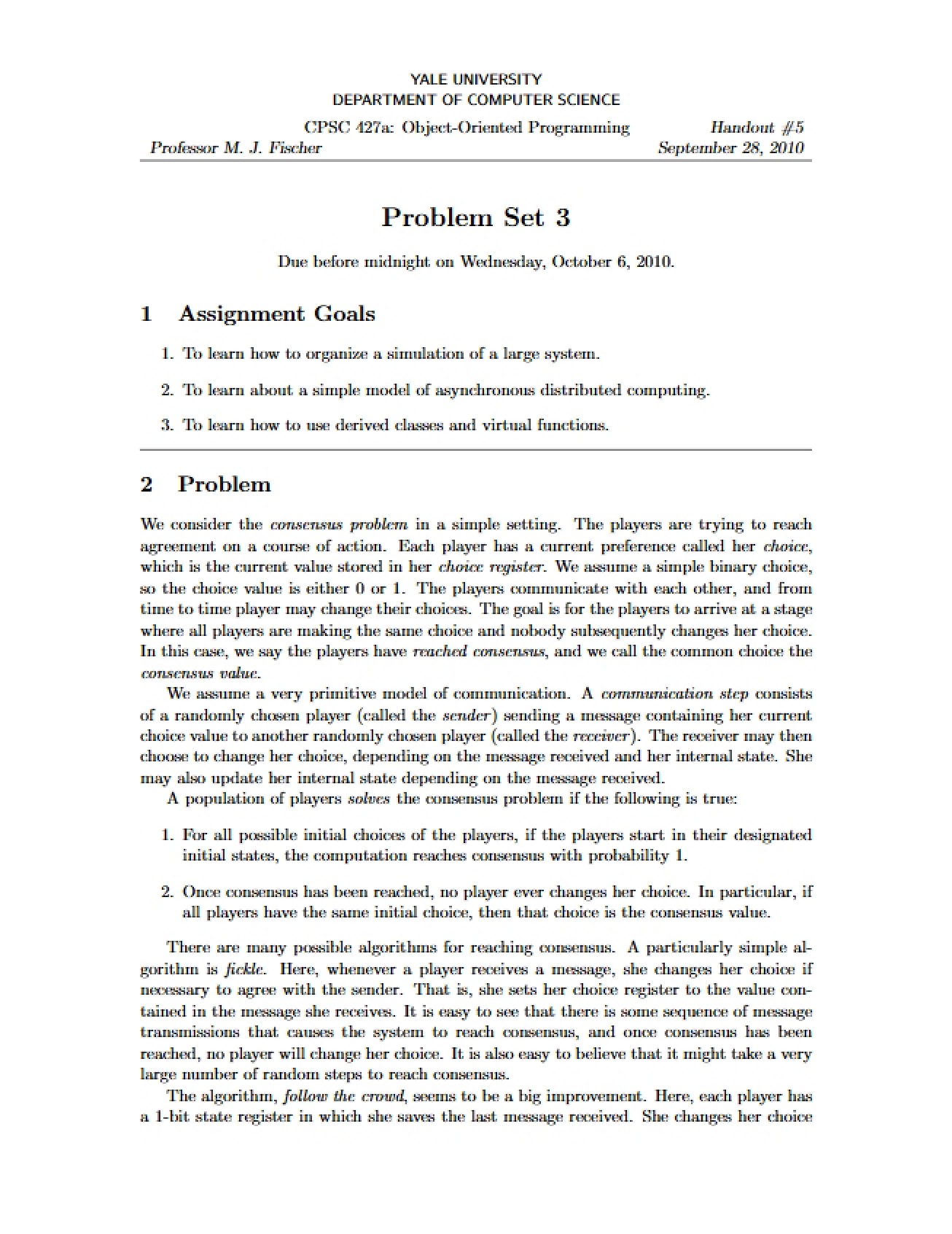 Third Problem Set - Cancelled