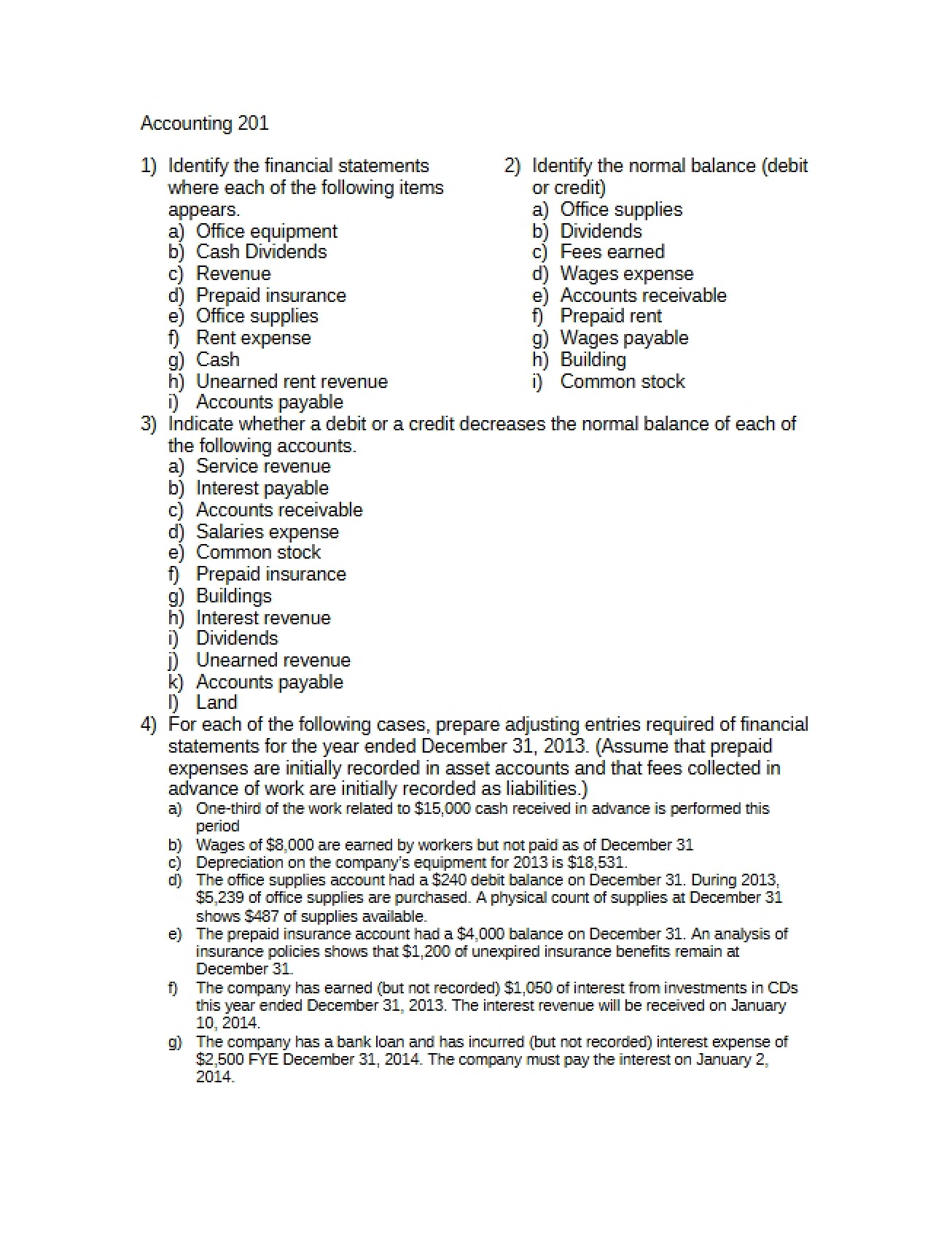 Examination for Accounting Principles I