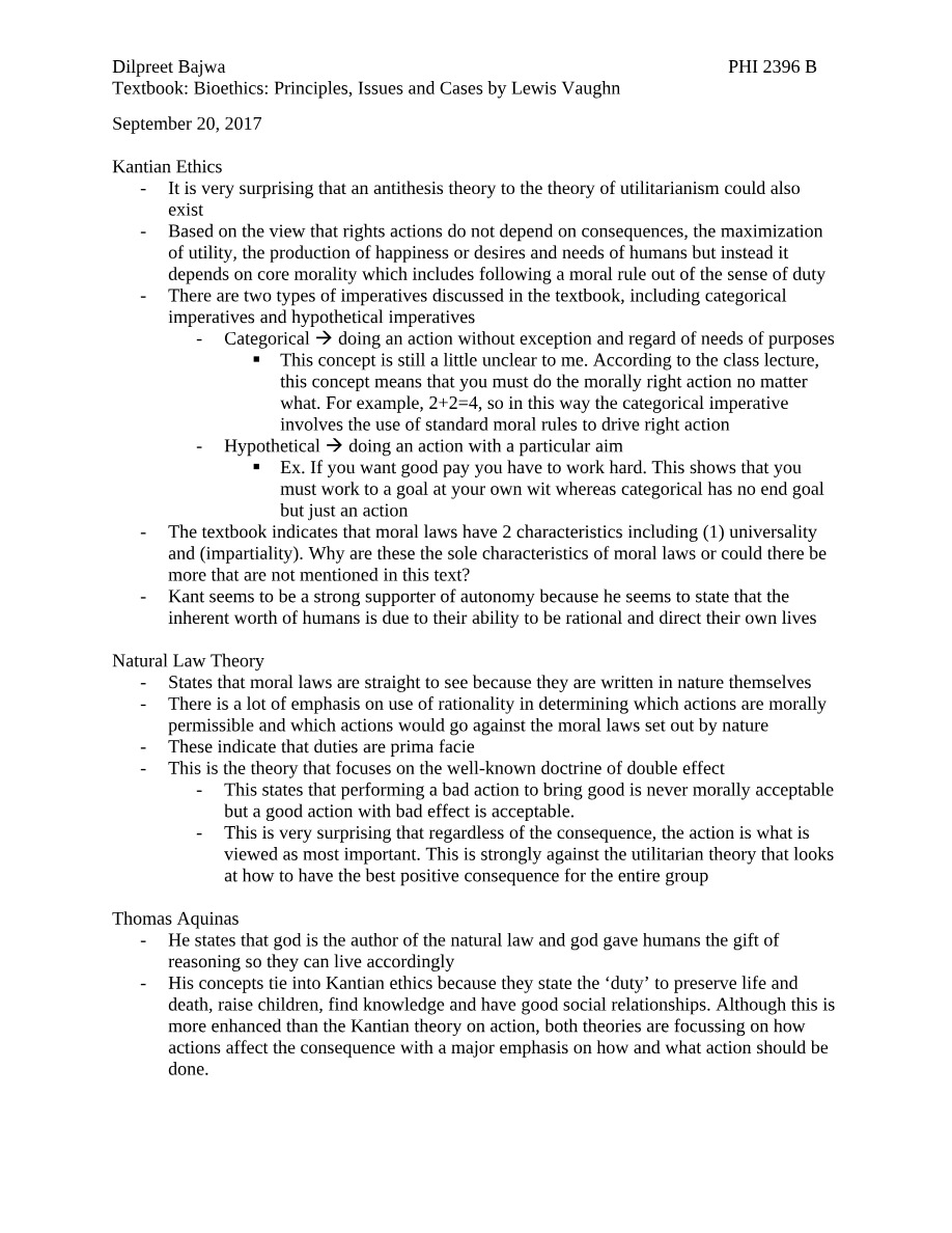 Notes for PHI 2396 B