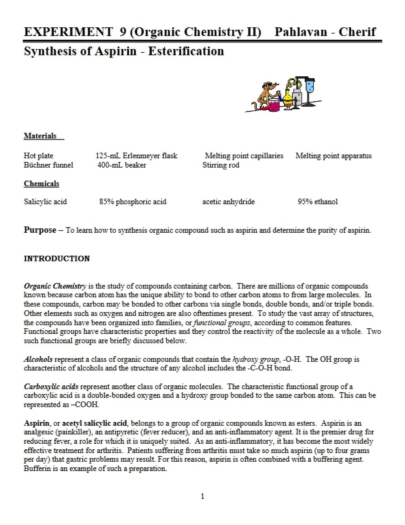 Advanced Organic Chemistry Laboratory Exercise 9