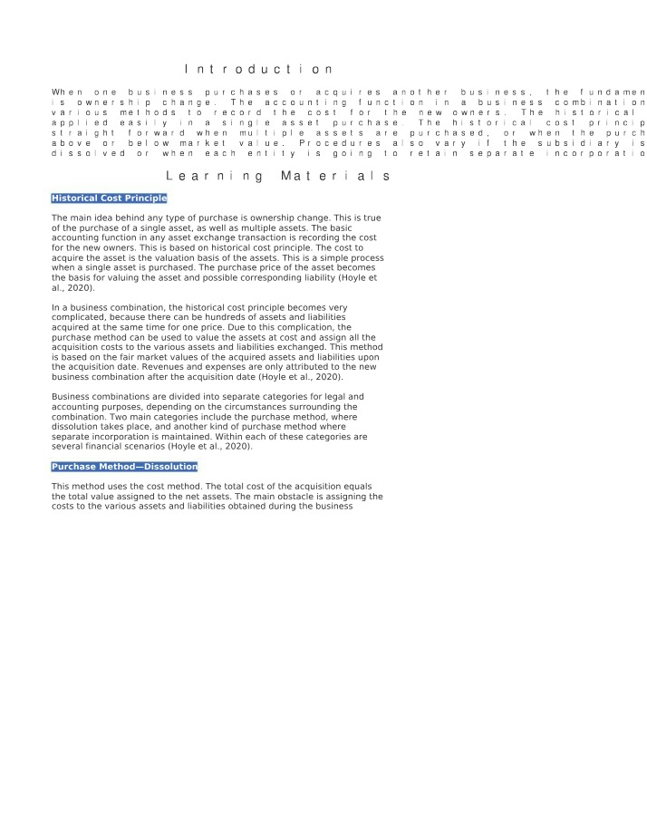 Business Combinations - ACCT340 Financial Reporting