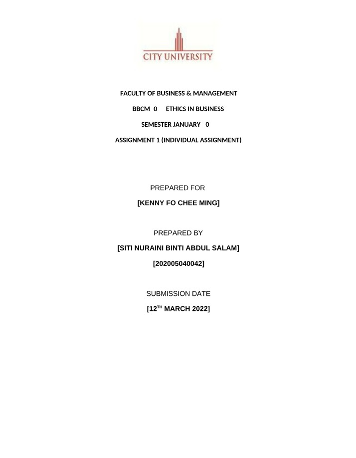 Ethics in Business - Assignment 1