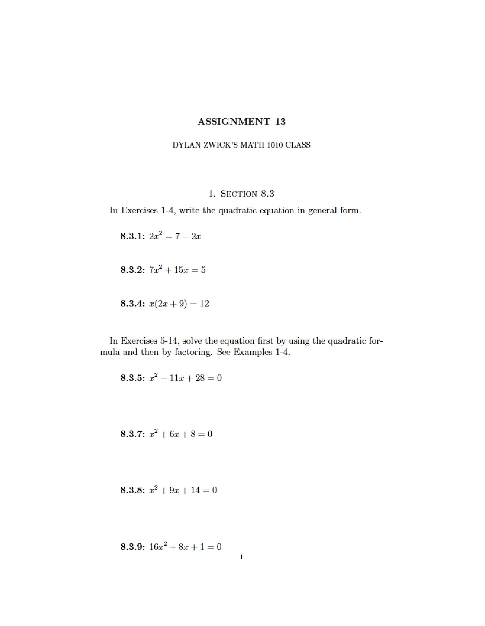 Thirteenth Assignment