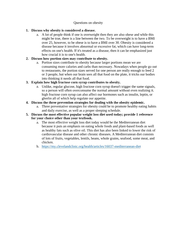 Obesity - Questions