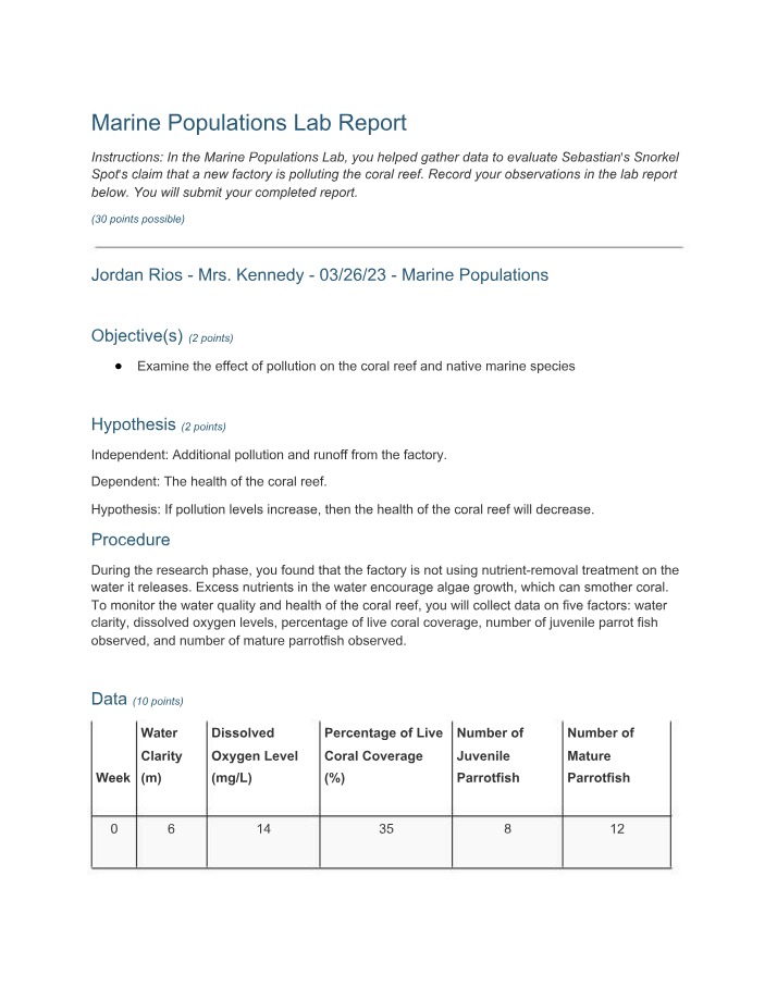 Report - Marine Populations Lab