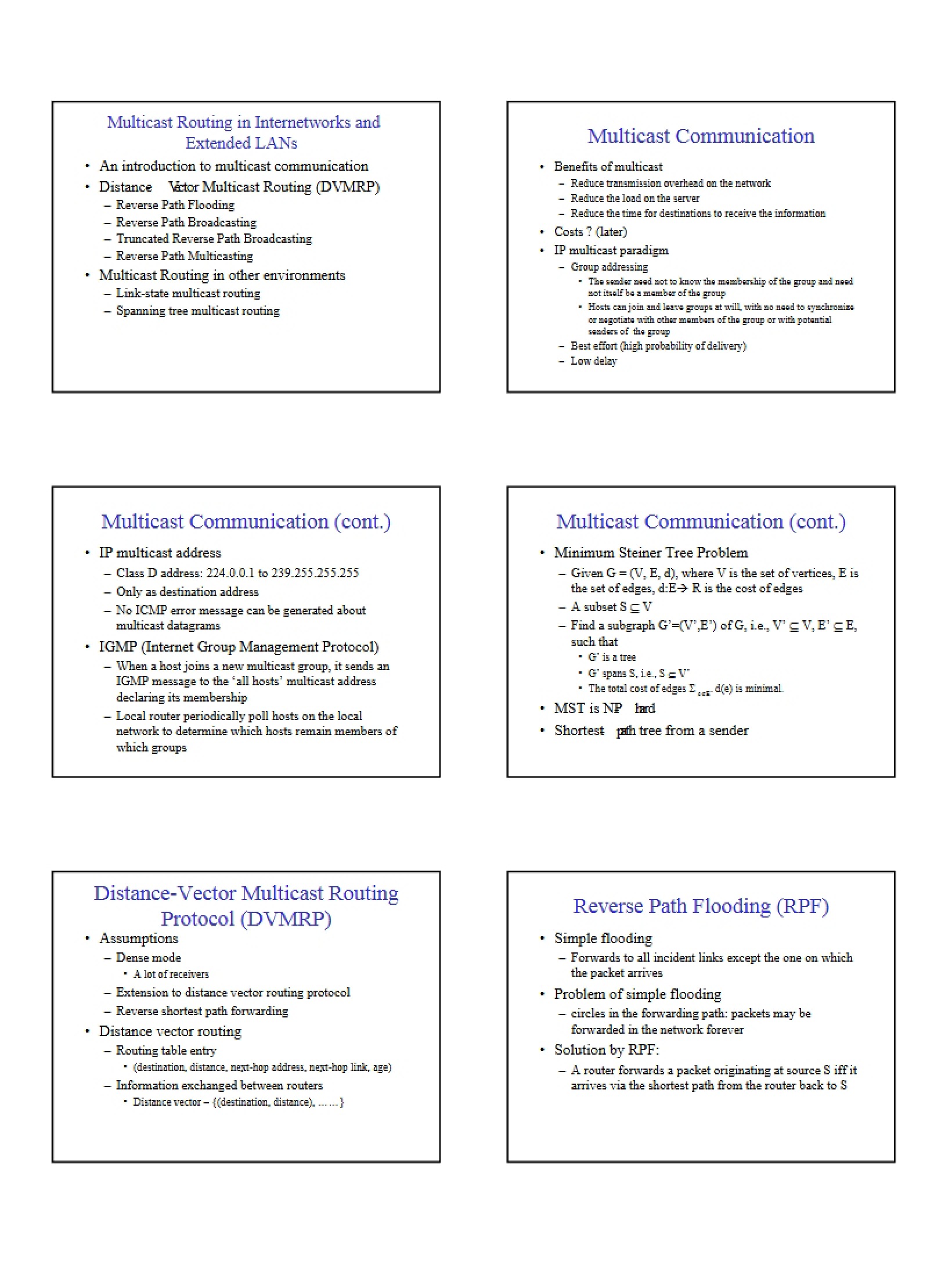 Extended LANs and Internetworks Multicast Routing