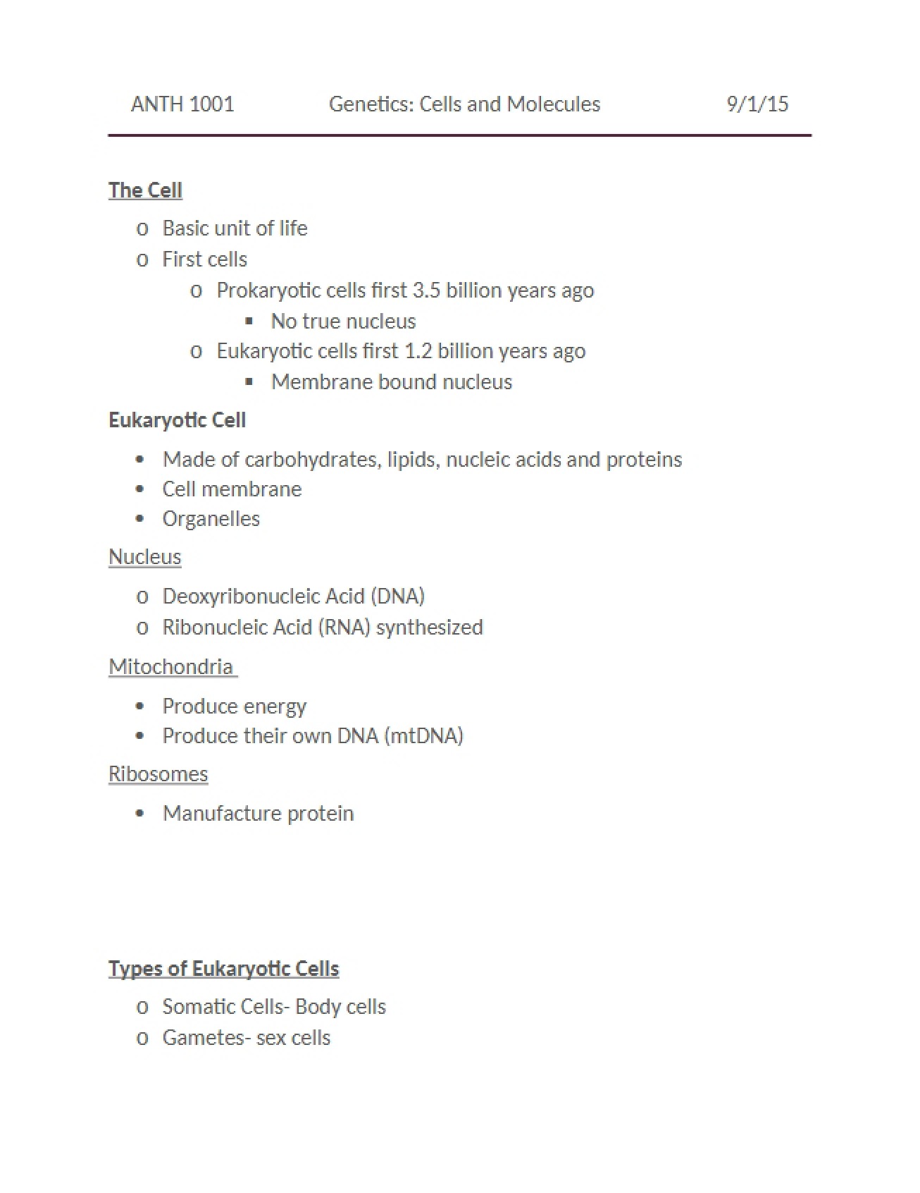 Introduction to Molecules, Cells, and Genetics