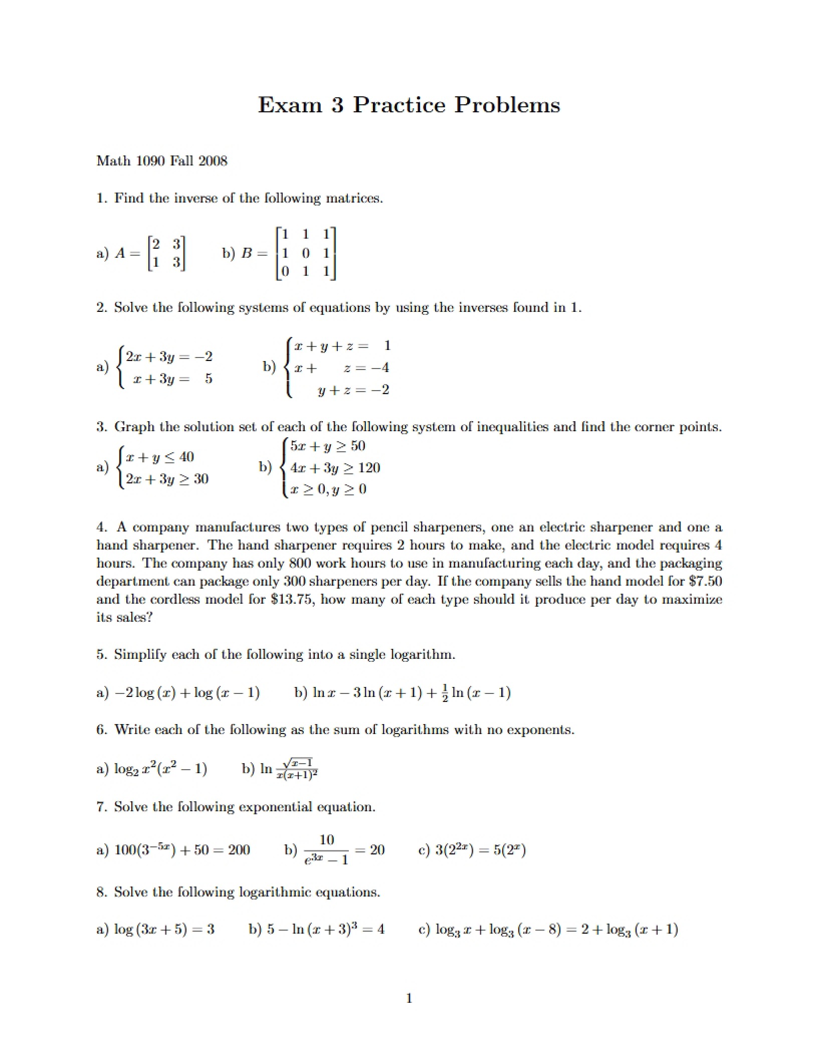 Practice Problems for Exam 3