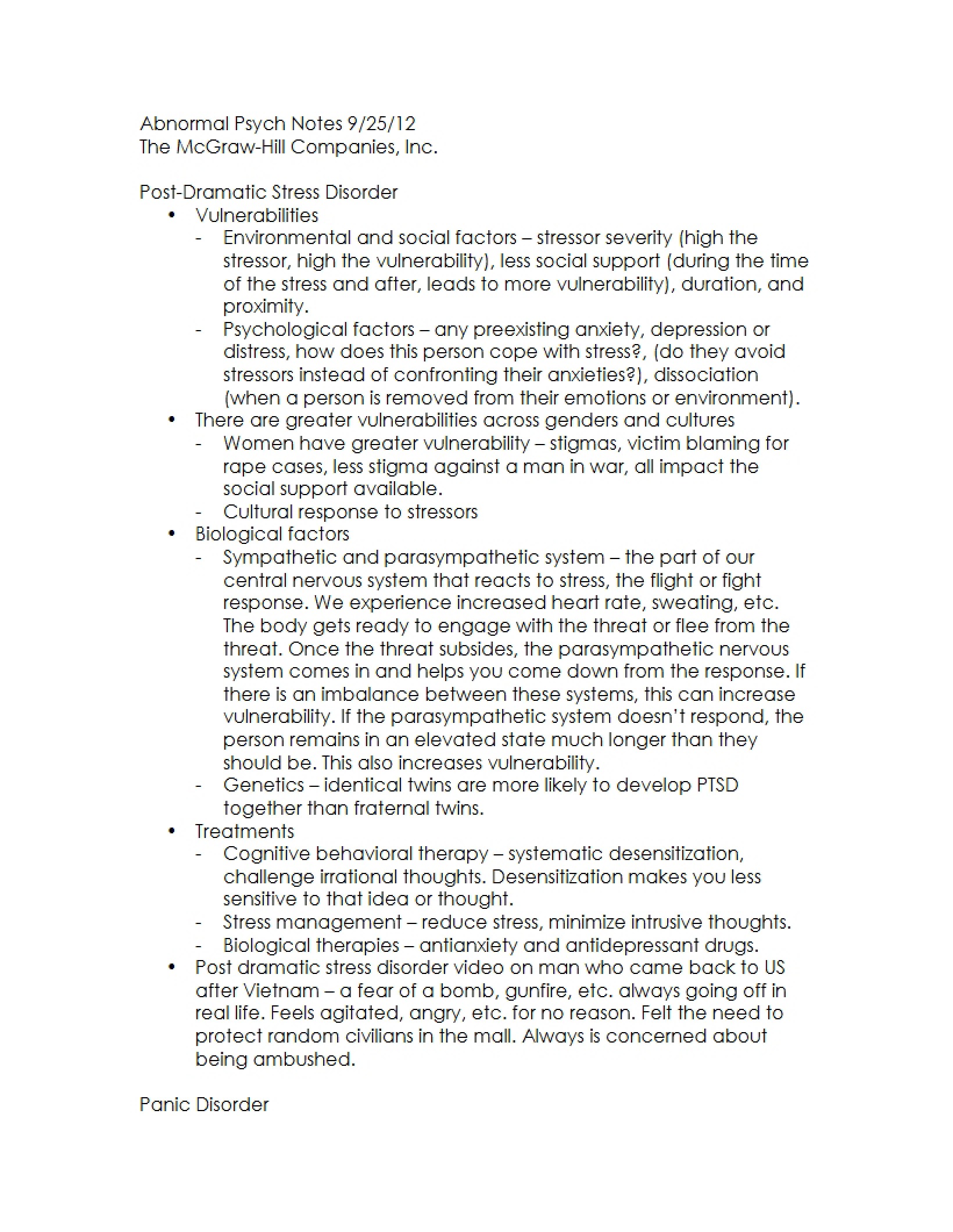 Notes on Abnormal Psychology