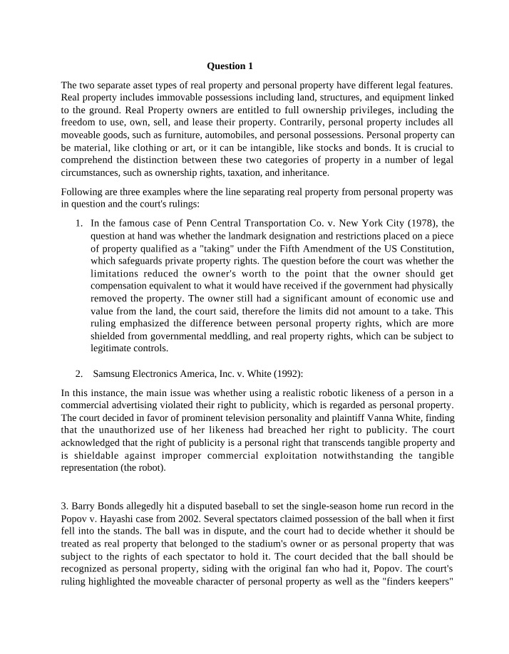 Real vs Personal Property and Civil vs Criminal Law Distinctions
