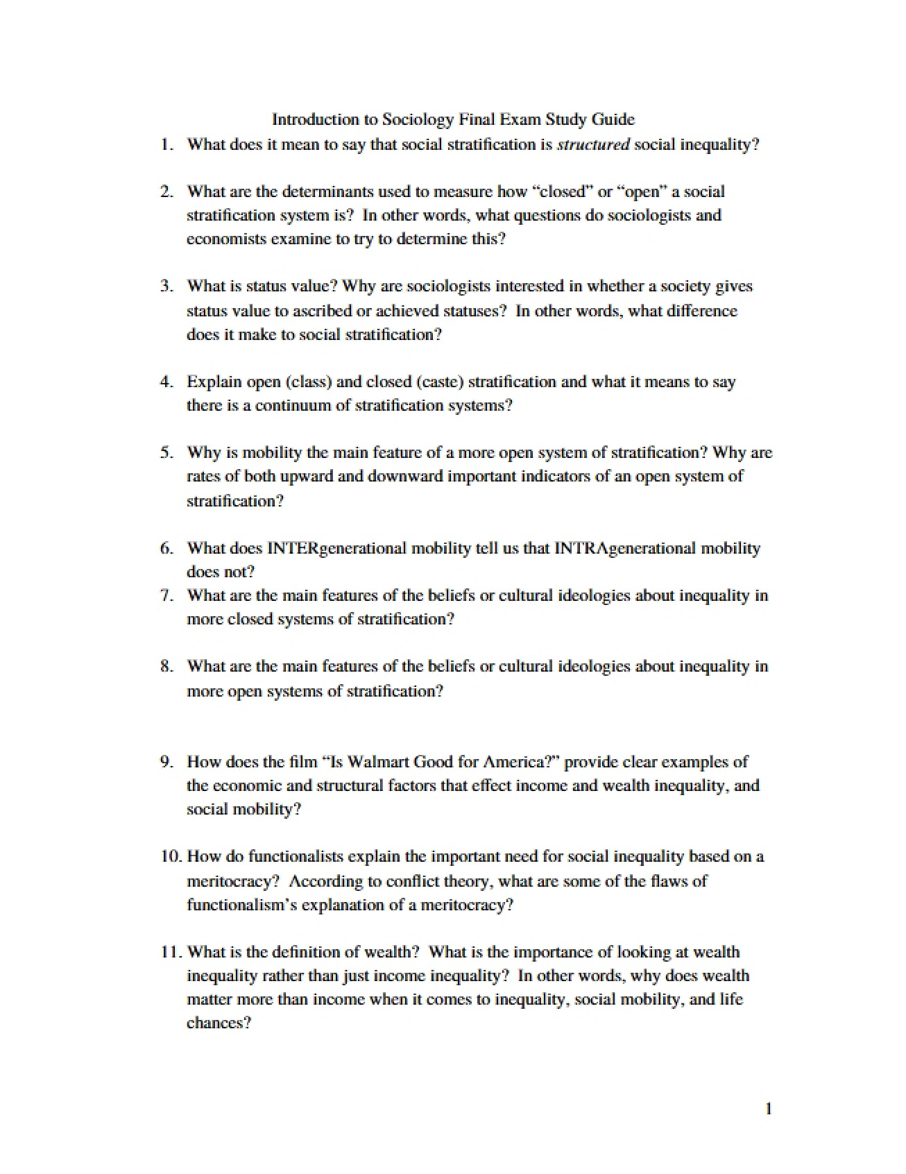 Final Sociology Examination