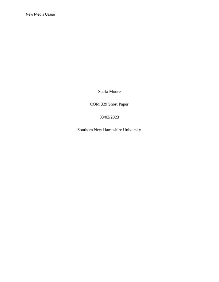 COM 329 Short Paper Assignment
