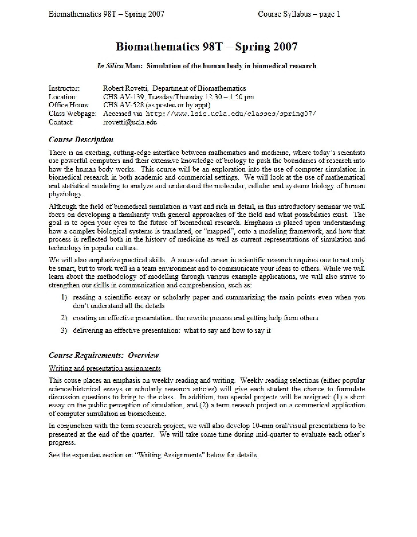 Class Syllabus
