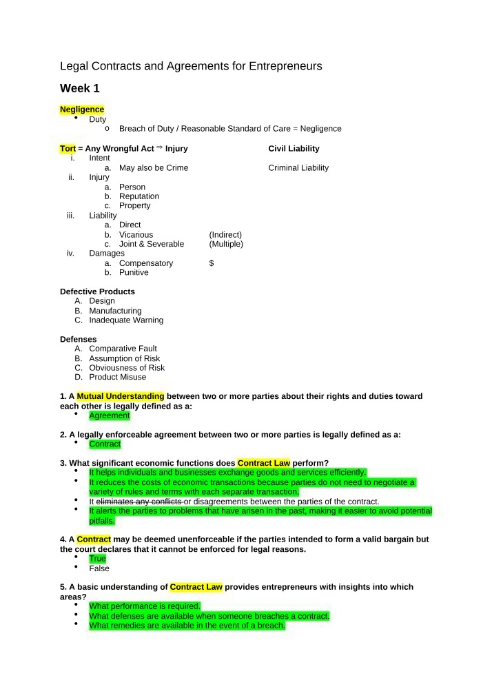 Contracts and Agreements for Entrepreneurs