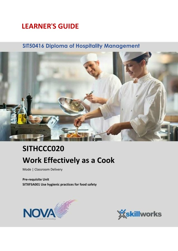 Work Effectively as a Cook (SITHCCC020) Learner's Guide