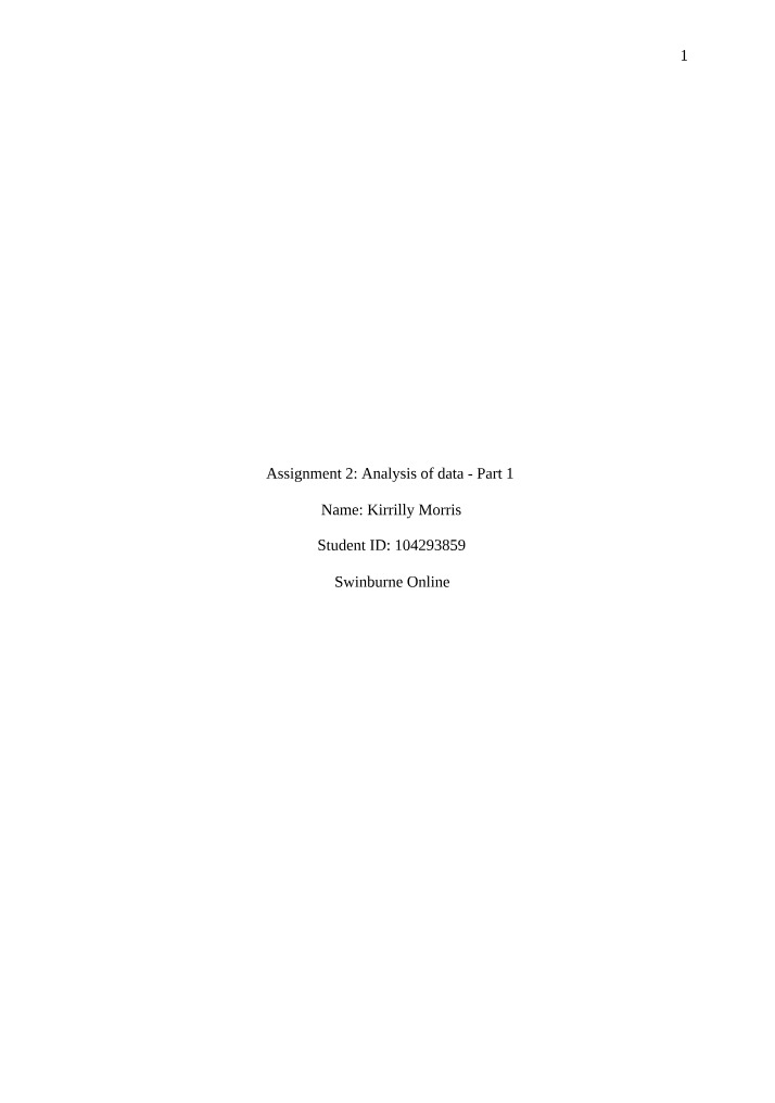 Assignment 2 - Part 1 Data Analysis