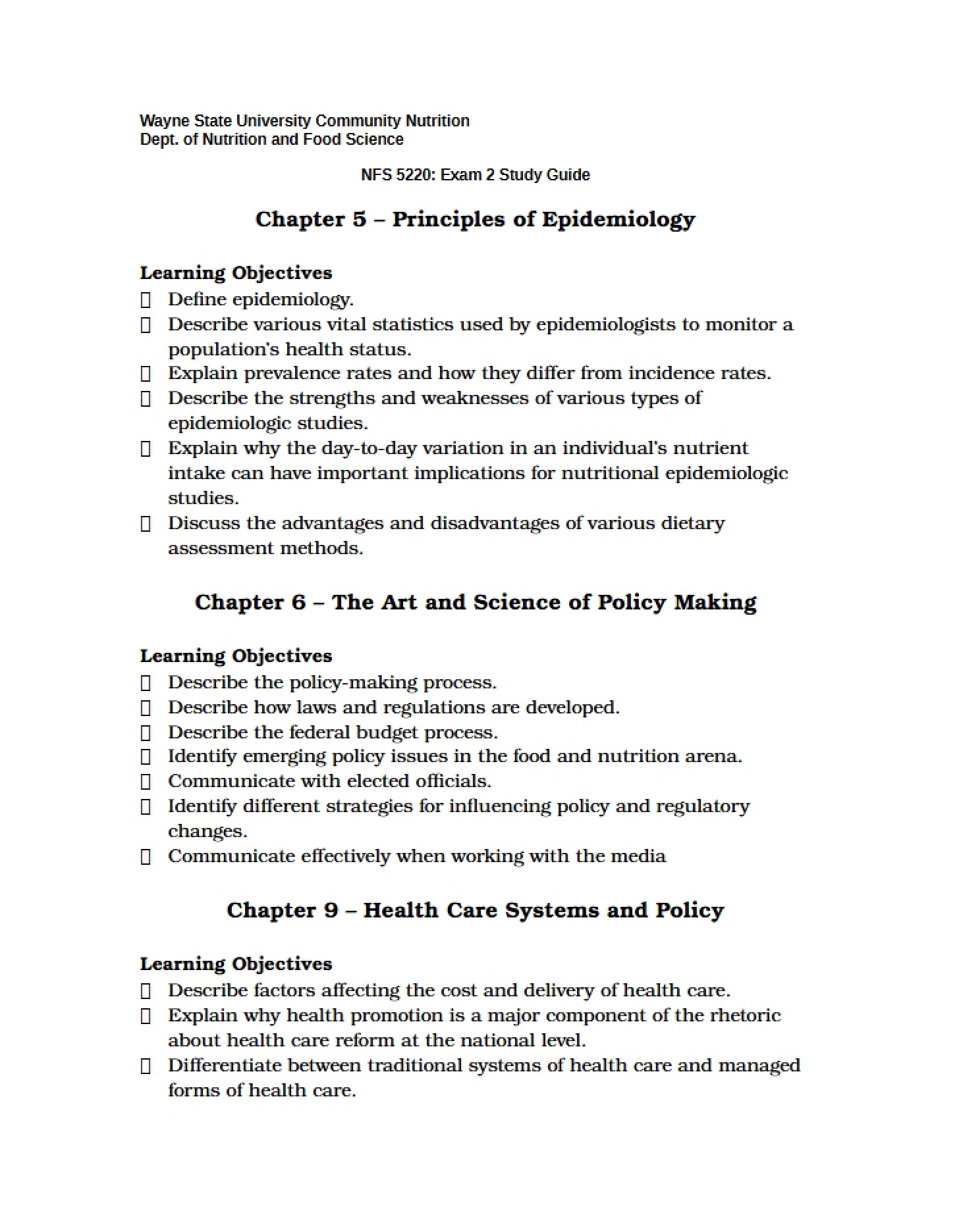 Study Guide for Second Exam