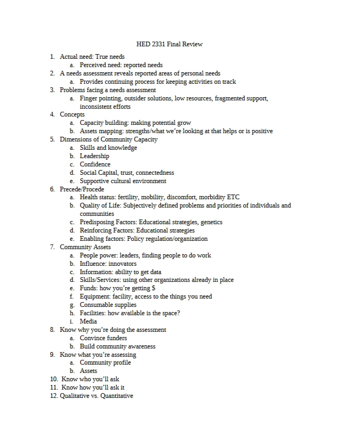 Health Concepts Final Review