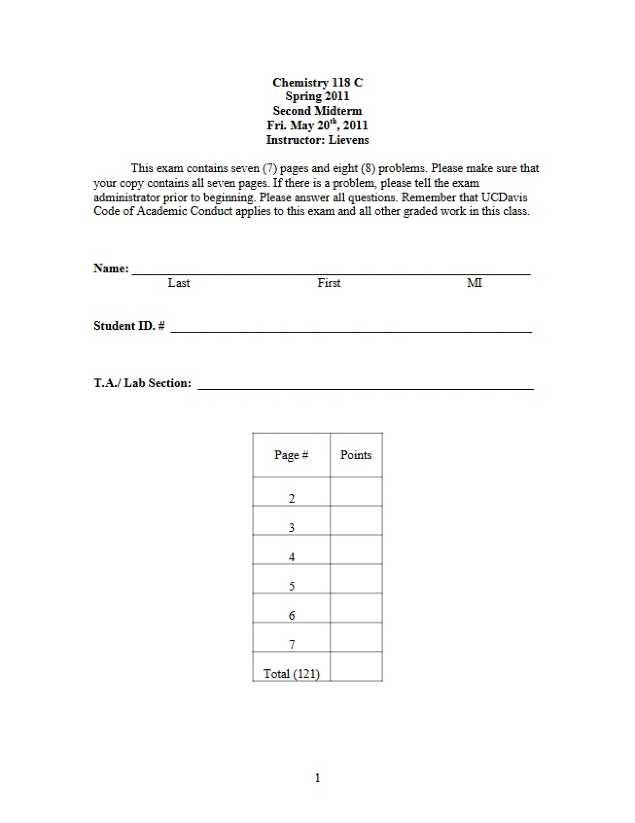 Midterm 2 for CHE 118C Spring 2011 (1)
